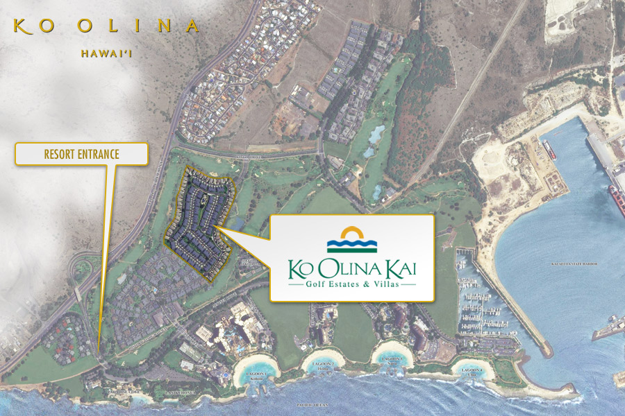 Satellite view of Ko Olina Kai in relation to the rest of Ko Olina.