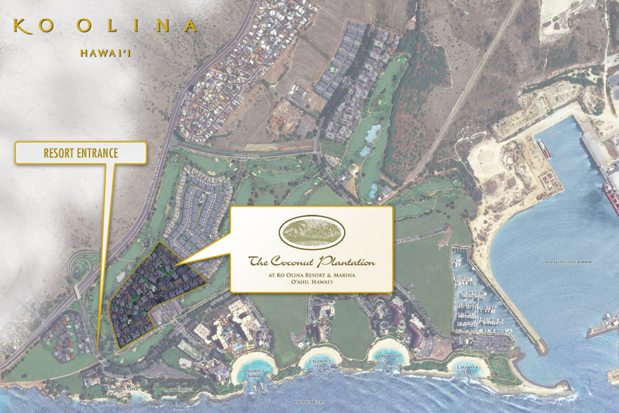 Satellite image of The Coconut Plantation in relation to the rest of Ko Olina.